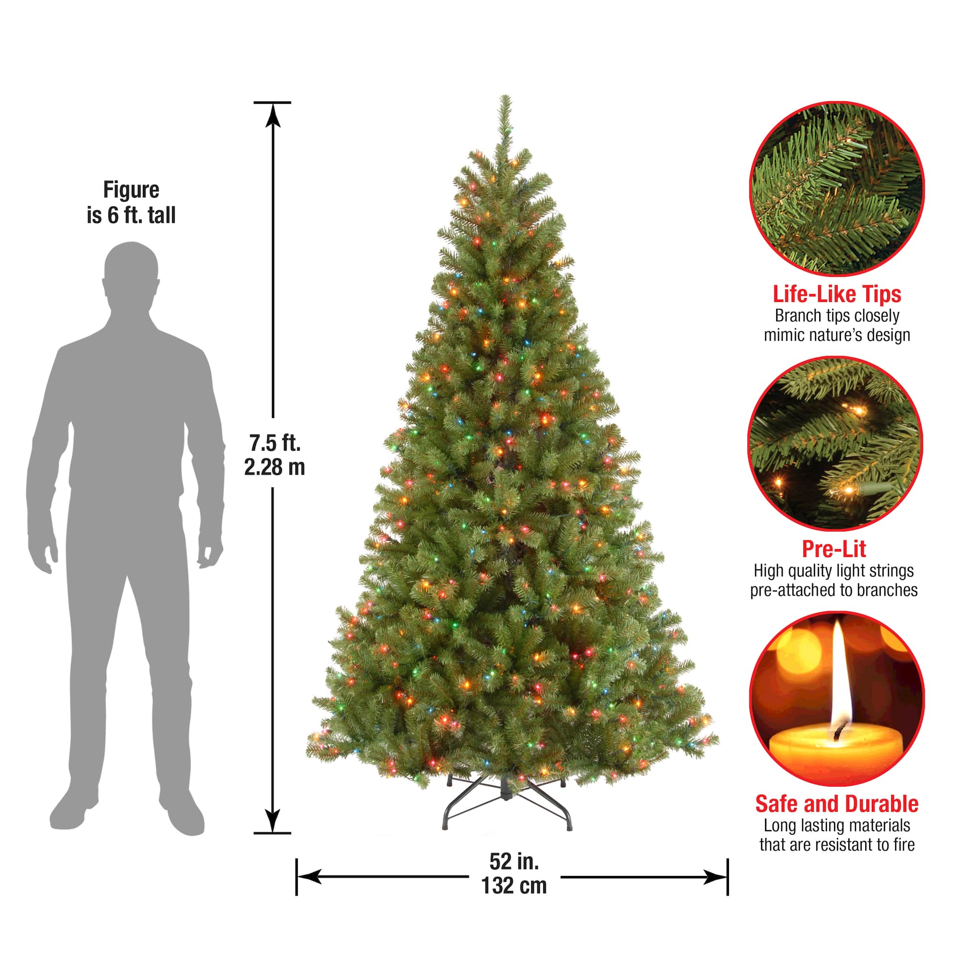 7.5 ft. Pre-lit Hinged North Valley Spruce Medium Artificial Christmas Tree